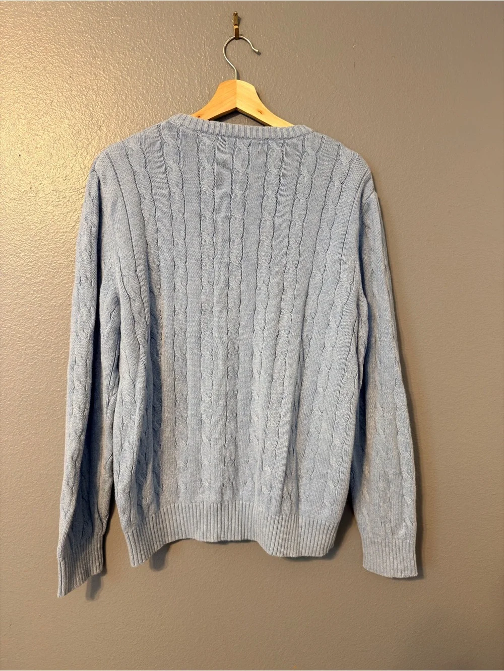 Nautica Men’s Light Blue Cotton Cable Knit Crewneck Coastal Sweater Small